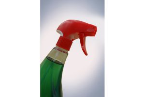 Red Minerva trigger sprayer on green bottle